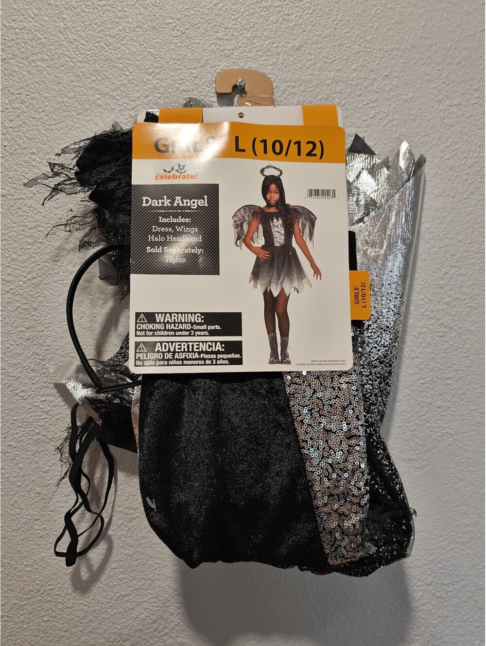 Girls' Dark Angel Costume Large (10/12) with Dress, Wings, &